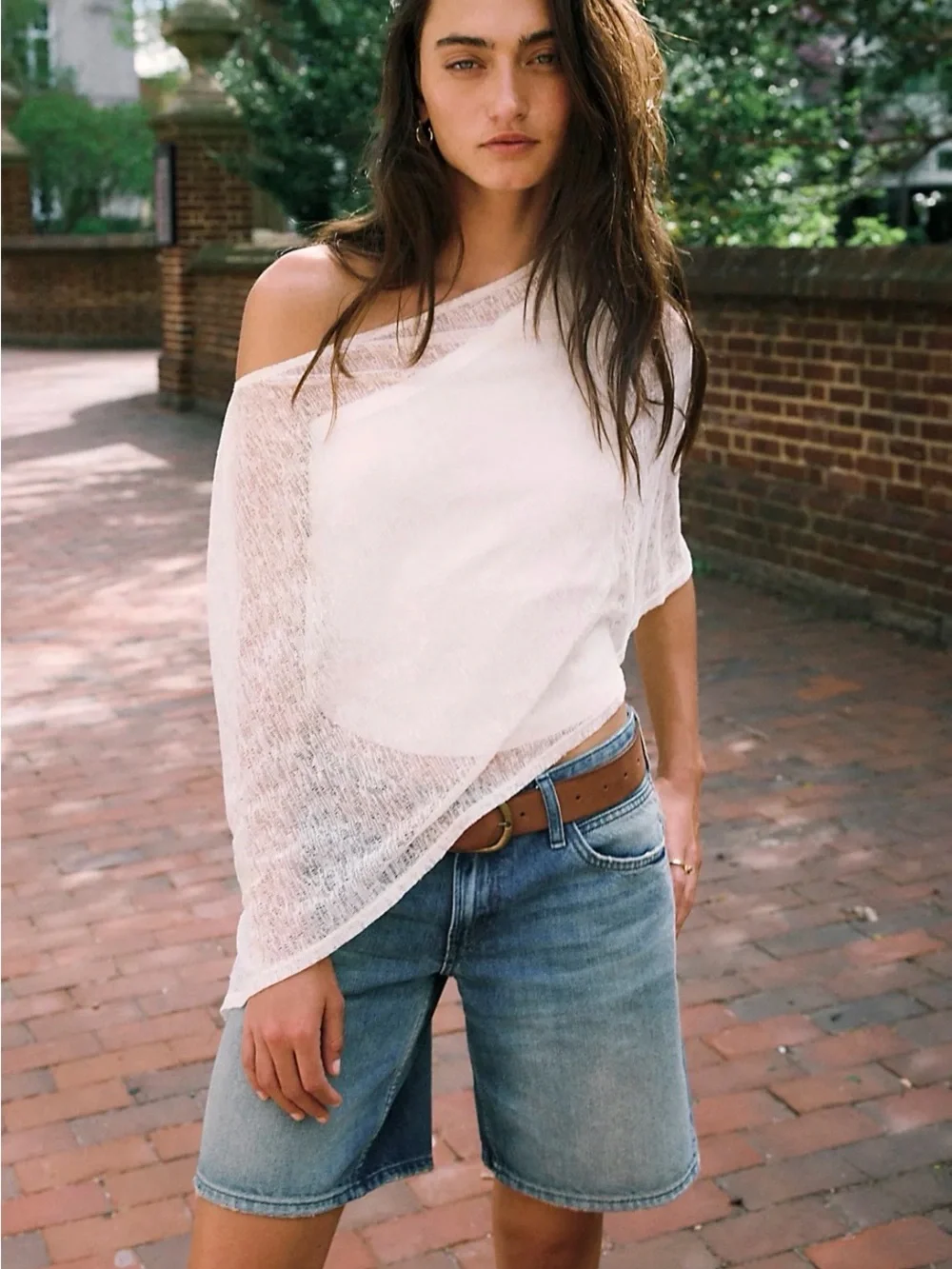 Free People Solana Low Rise Long Denim Shorts 33 NWT